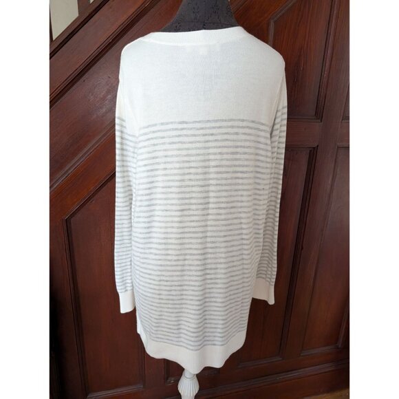 Loft Womens XL White Gray Striped Lightweight Sweater Long Sleeve Casual Pullove - Picture 2 of 6